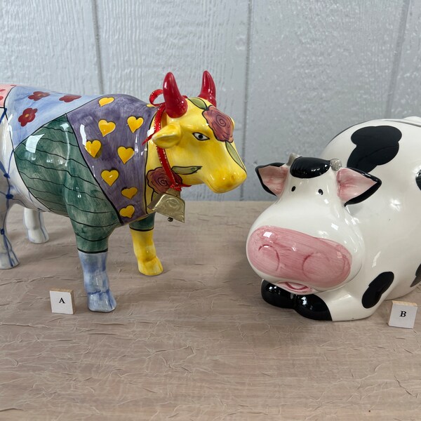 Vintage Dairy Cow Coin Bank | Choose From: Cow Parade Multicolor Ceramic Piggy Bank Or Black & White Dairy Cow Piggy Bank