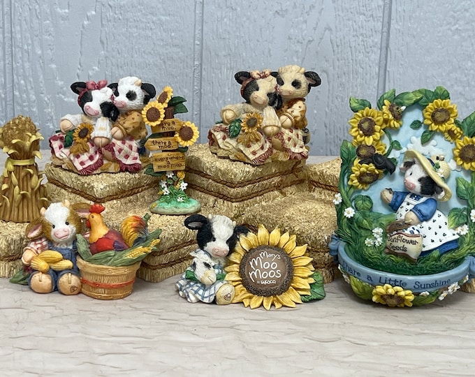 Featured listing image: Mary's Moo Moo Collectible Figure | Fall Harvest |  Sunflowers l Corn Husk l Rooster l Display Accessories