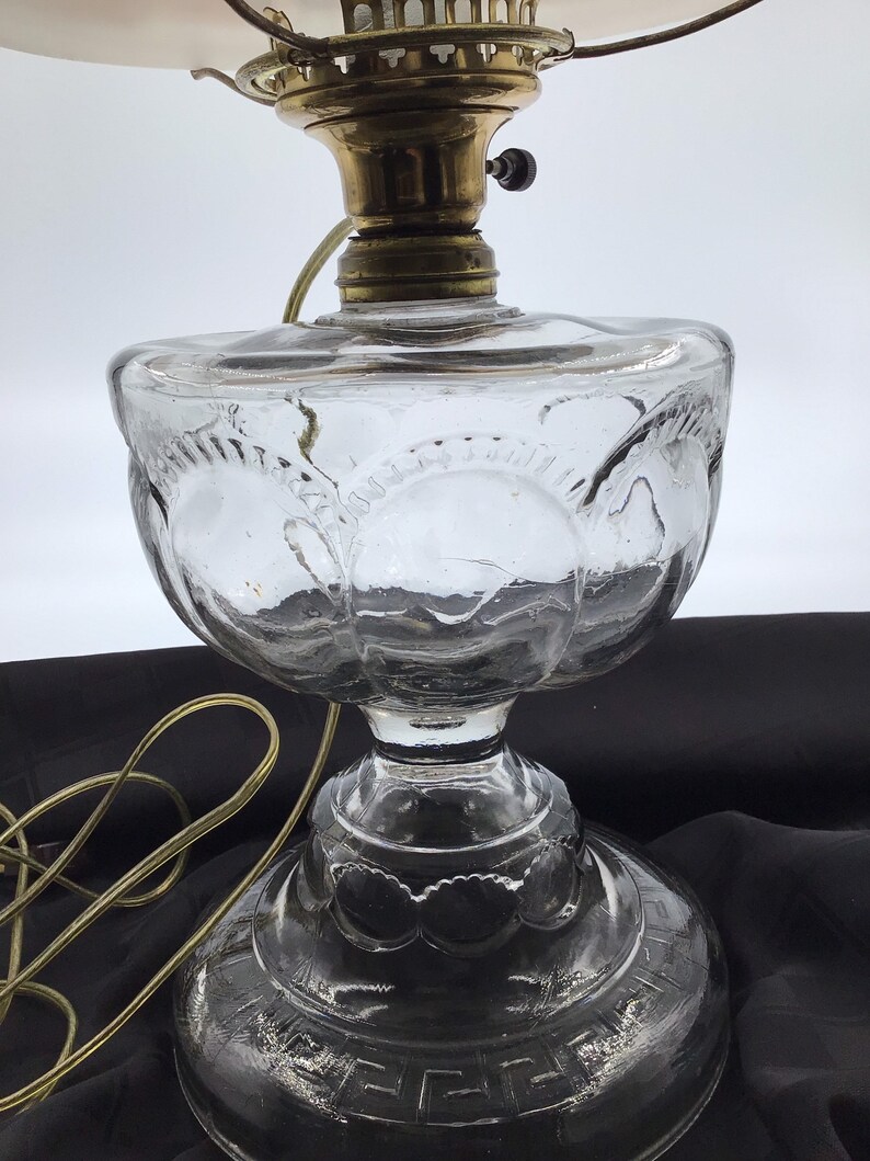 Vintage Pressed Glass Oil Lamp/electric Conversion W/hand Etsy