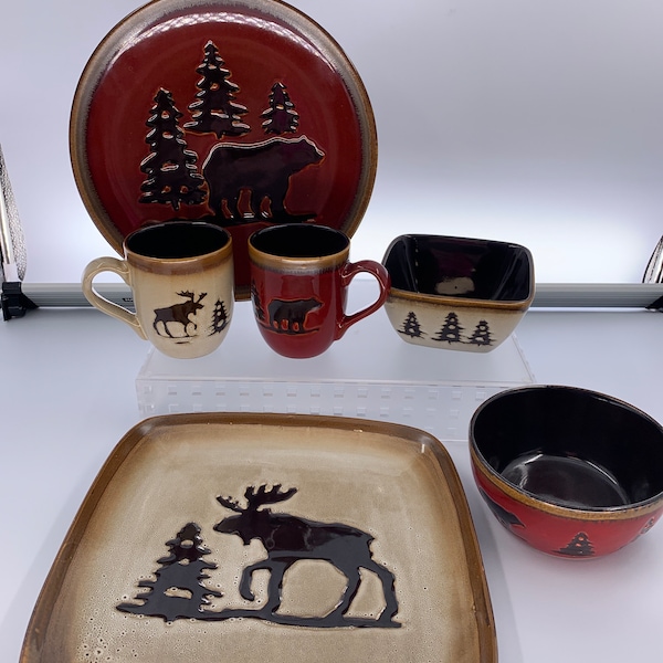 Home Studio Stoneware "Woodland" Dinnerware | Choose From: Rnd Dinner Plate, Square Dinner Plate, Rnd Soup Bowl, Square Cereal Bowl, Or Mug