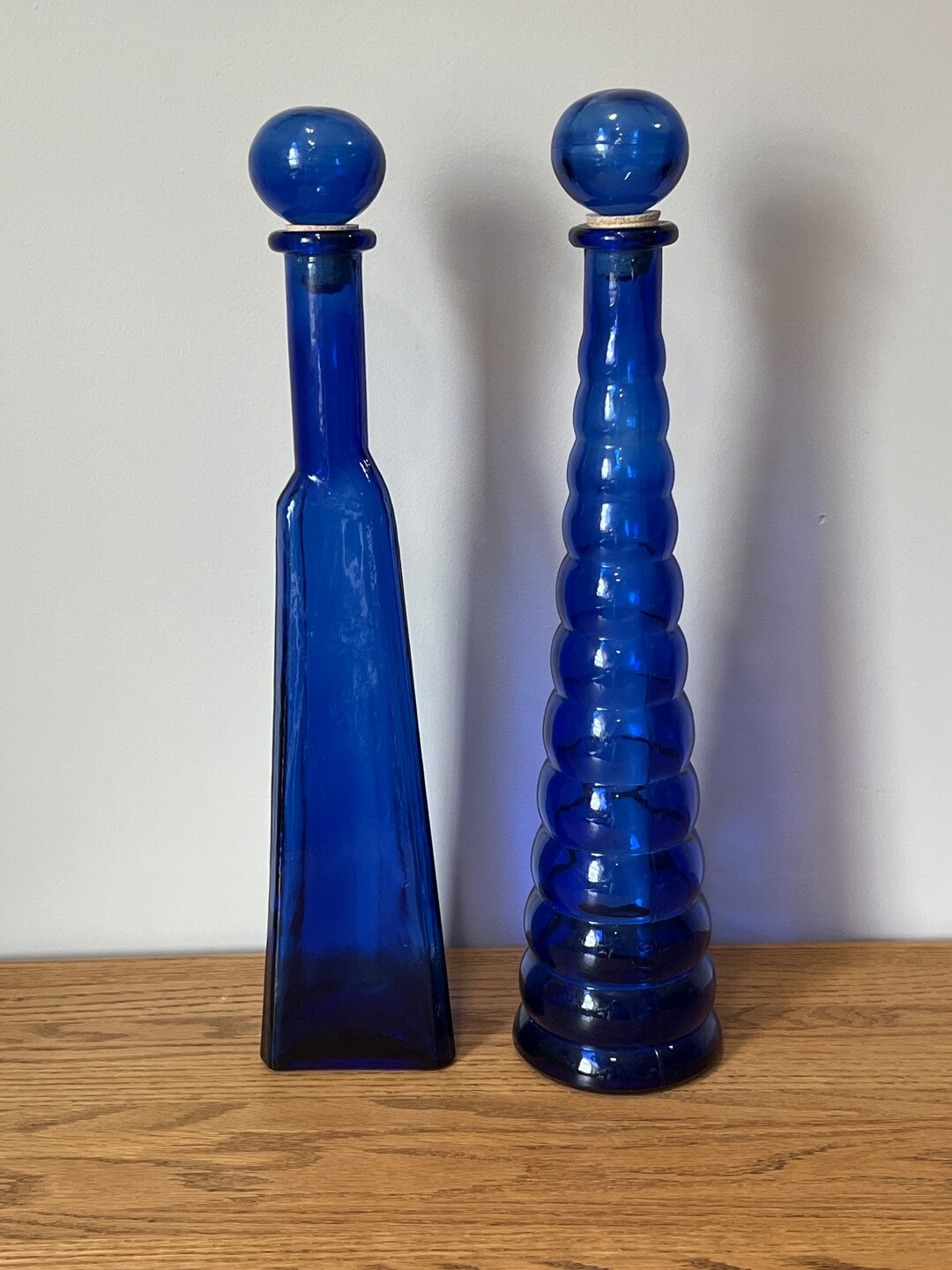 Vintage Cobalt Blue Wine Bottle/decanters W/glass Stoppers Etsy