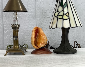 Vintage Night Lights | Choose From: Paris Orient Express Brass Metal Lamp, Conk Shell Lamp, Or Tiffany Style Stained Glass Shade Lamp