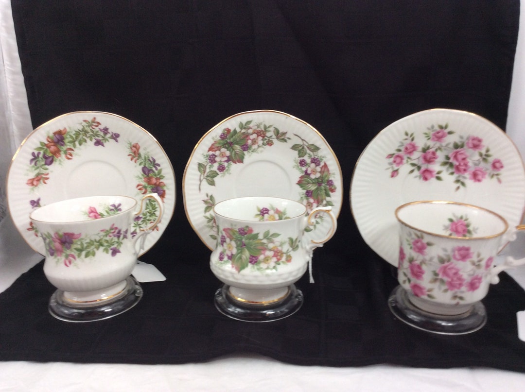 Beautiful Vintage Queen's Bone China Tea Cups & Saucers by Rosina Three