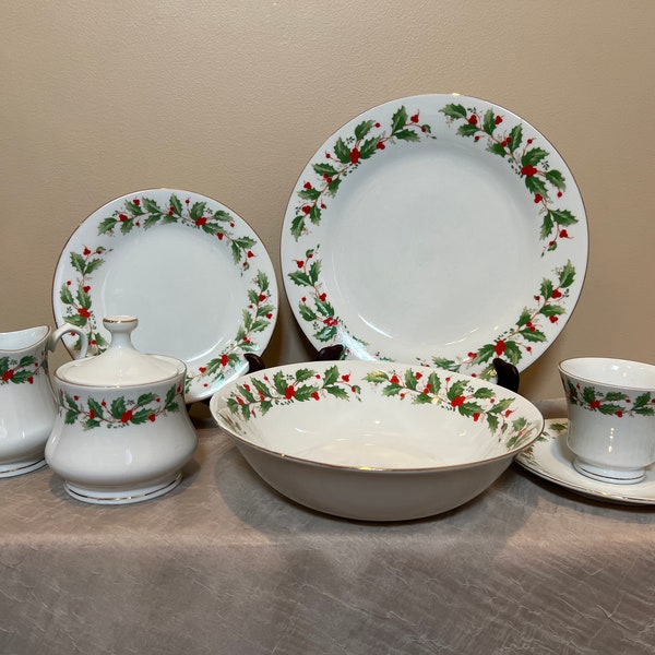 Noel Fine China By China Pearl | Choose From: Vegetable Bowl, Dinner Plate, Salad Plate, Sugar w/Lid, Creamer, Cup & Saucer, Or Saucer Only