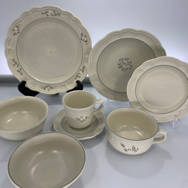 Vintage Pfaltzgraff Stoneware Gray & White Floral "Heirloom" Dinnerware | Choose By The Piece | Many To Choose From