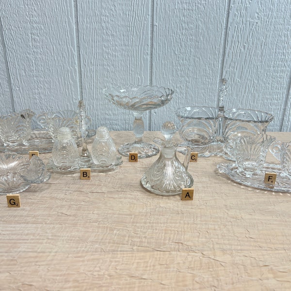 Vtg Cambridge Caprice Clear Tableware | Choose From: Cruet, Salt/Pepper w/Stand, Handled Relish, Compote, Crm-Sgr Set, Or  Handled Bon-Bon