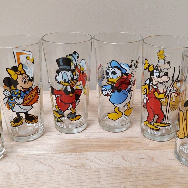 Vintage 1978 Happy Birthday Mickey Drinking Glasses | Choose From: Mickey Mouse, Minnie Mouse, Uncle Scrooge, Donald Duck, Goofy, Or Pluto