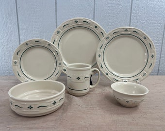 Longaberger Pottery Woven Traditions Heritage Green Dinnerware | Choose From: Dinner, Luncheon, Bread/Butter, Stacking Bowl, Dessert, Or Mug