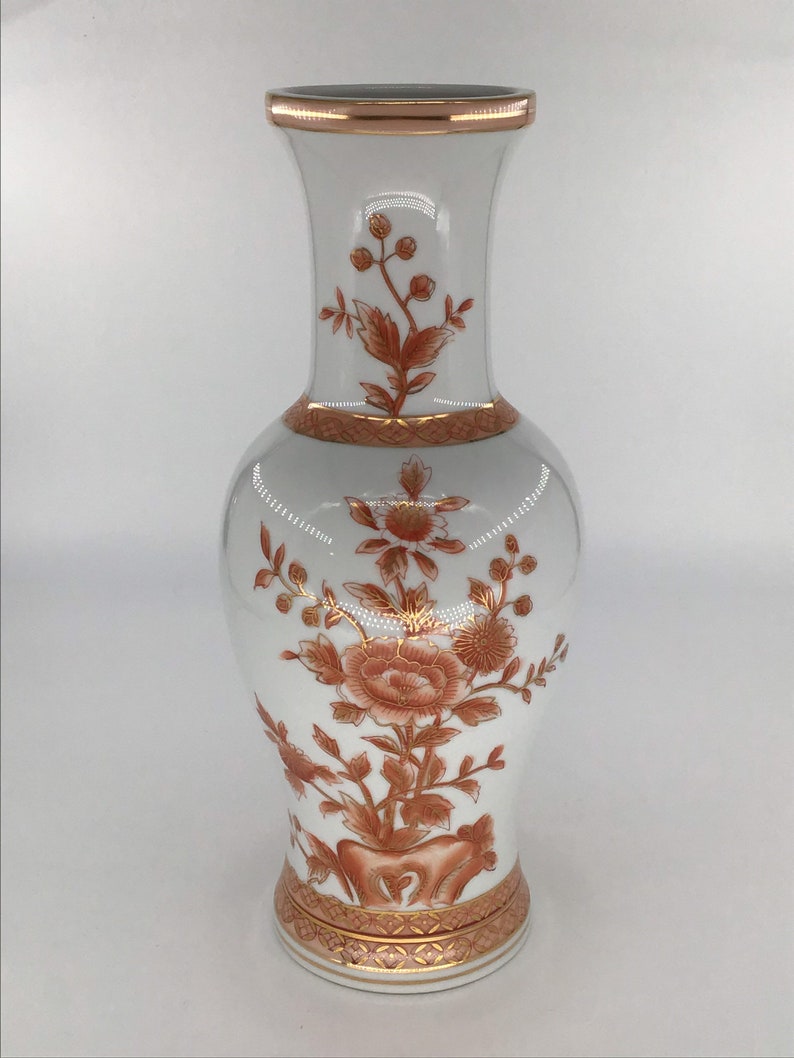Vintage Norleans Orange and Gold Floral Vase by Norleans Made in Japan