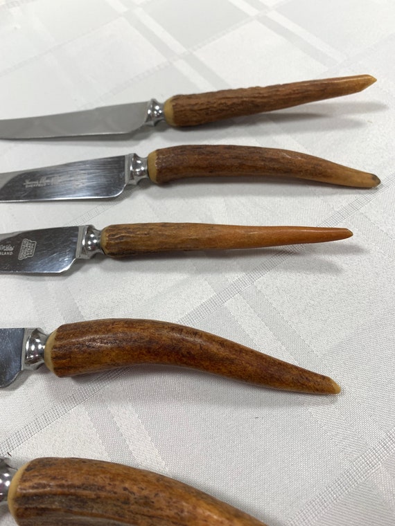英国ヴィンテージ アントラーハンドル ステーキカトラリー6ペアセット Lancelott of Sheffield George Butler 6 Pairs of Genuine Stag/Antler Handle Steak