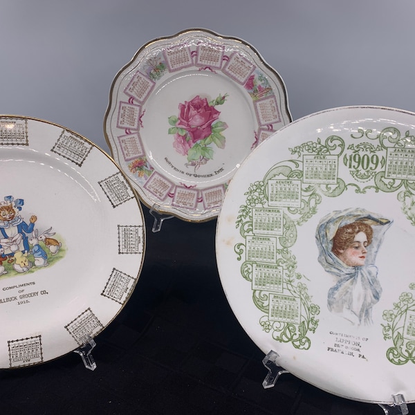 Antique Calendar Plates From Early 1900s | Choose From 3 | Goshen Indiana 1909, Kilbuck Grocery Co, 1915, or Bunny Lutton Dry Goods Franklin