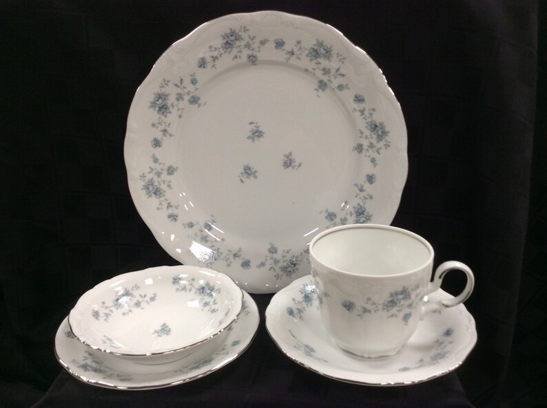 Fine Dining Made in Germany 1970s Porcelain Dinnerware Vintage Blue
