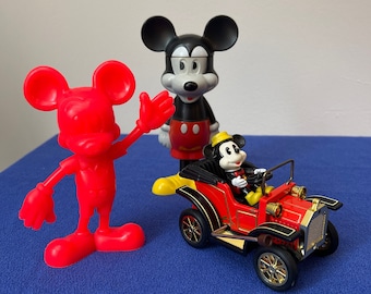 Vintage Disney Items | Choose From: 1981 Masudaya Wind Up Car, Avon Mickey Bubble Bath Bottle, Or 1970s Red Louis Mark Plastic Mickey Figure