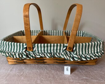 Longaberger Basket ライナー＆栞付・アンティーク シャビー 3 Longaberger Basket Round W/Protector,Sleigh Cloth Liner