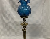 Vintage Fenton Glass Cobalt Blue Cabbage Rose Glass Ball GWTW Hurricane Parlor Lamp 38 quot Tall Brass GWTW Parlor Lamp