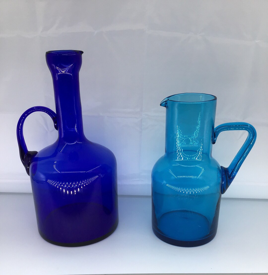 Vintage Midcentury Hand Blown Pitchers Choose From 2 Dark Cobalt Blue