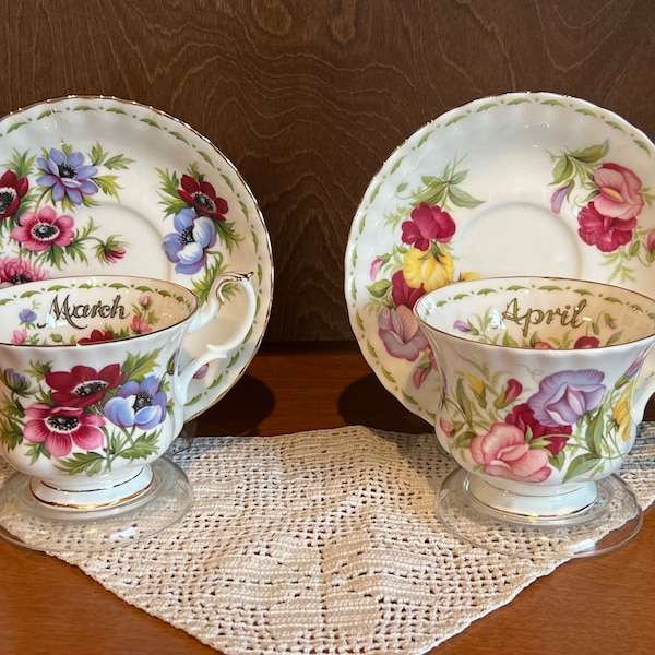 Royal Albert Fine Bone China Flower Of The Month China | Choose From: Anemones(March) Tea Cup, Salad Plate, Or Sweet Pea(April) Tea Cup