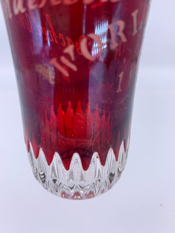Vintage Ruby Red Stained Souvenir Pressed Glass Shot Glass