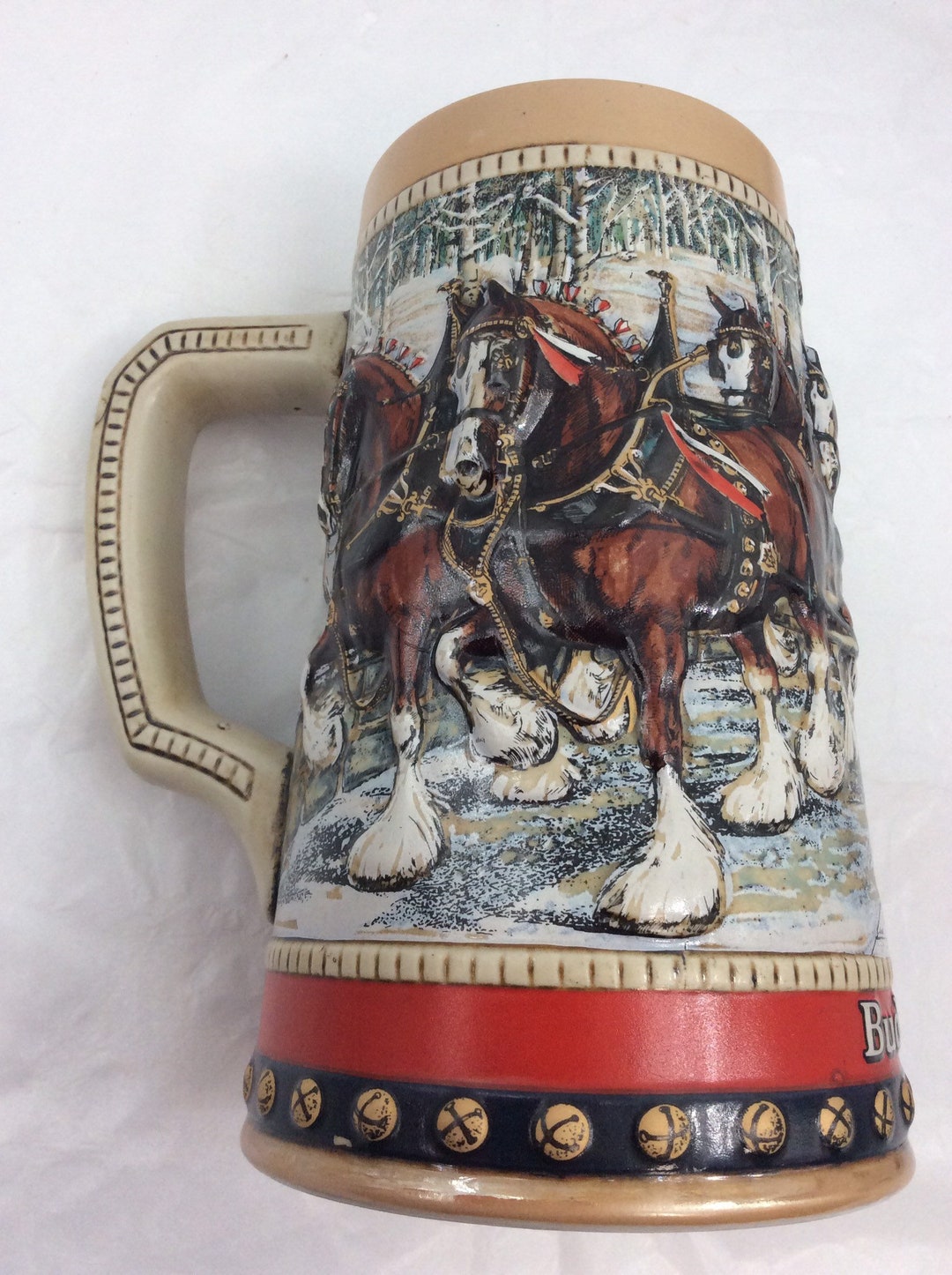Budweiser Beer Stein | 1988 the Hitch in Festive Holiday Harness Crossing A  County Bridge | Ceramarte of Brazil - Etsy, image size:1080x1446