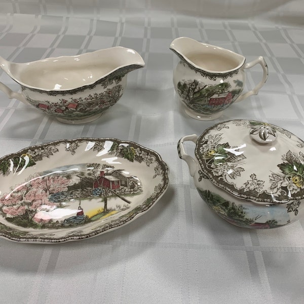 Johnson Brothers - Friendly Village Serving Pieces | Choose From: Gravy Boat, Relish/Under Plate, Lidded Sugar, Or Creamer