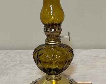 Vintage Miniature Oil Lamp | Choose From: Green Lamp w/Clear Shade, Cobalt Blue Hobnail w/Milk Glass Shade, Or Amber w/Amber Shade