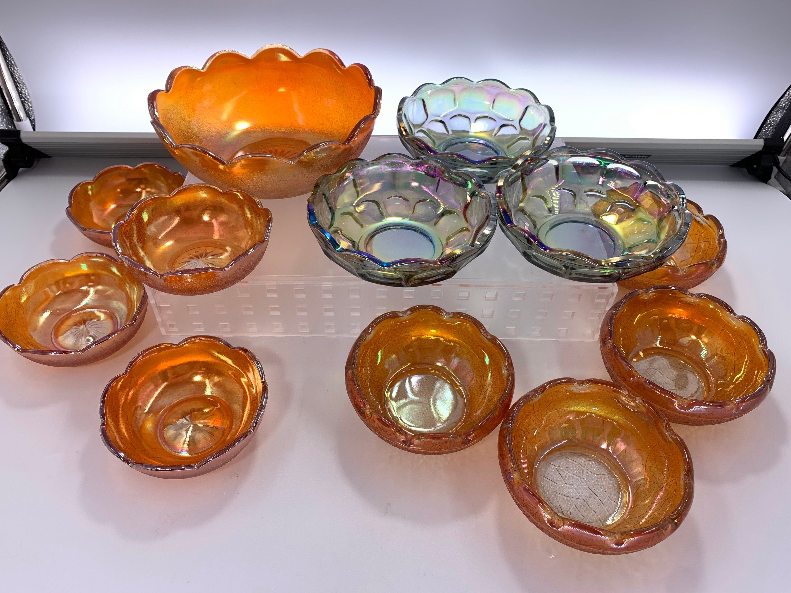 Orange Carnival Glass Nesting Bowls, Mixing Bowls, Batter Bowls