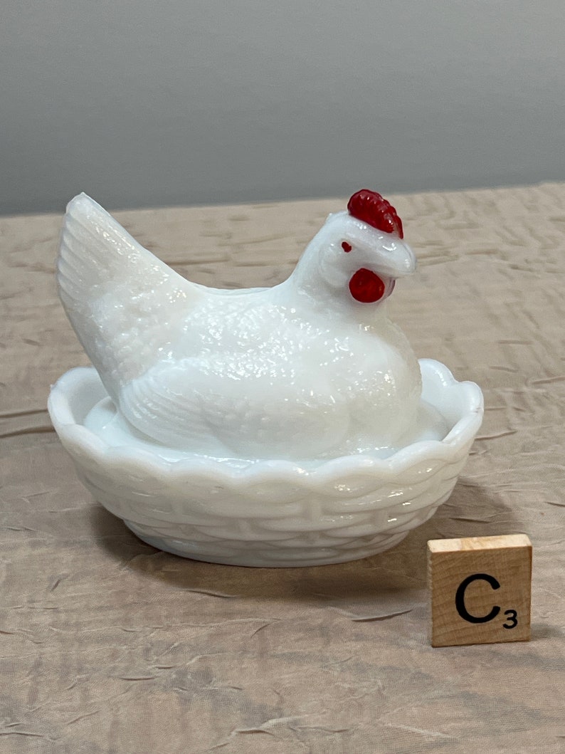 Vintage Glass Hen on Nest I Choose From: Kemple Duck, Imperial Bird, Small Westmoreland Hen, Or 2 Mini Westmoreland Hen Options Opt.C-SmPaintedHen