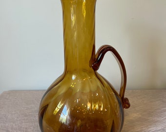 Huge Mid-Century Blenko Joel Myers #7033 Wheat Art Glass Optic Swirl Floor Pitcher | Blenko Handcrafted Art Glass From The 1977 Catalog