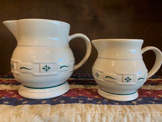 Longaberger Pottery Pitcher (Blue) and Blue Jar with Boyds Bear Topper -  Northern Kentucky Auction, LLC