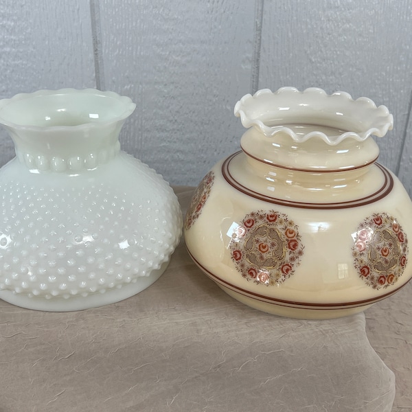 Vintage GWTW Lamp 7" Fitter Shade Replacement | Choose From: Beige Floral Medallion Or White Milk Glass Hobnail