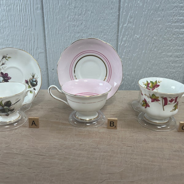 Royal Albert Bone China Teacup and Saucer Sets | Choose From: Consort Pink/White Rose Bouquet, Pink/Gold Stripe, Canadian Flag/Maple Leaf