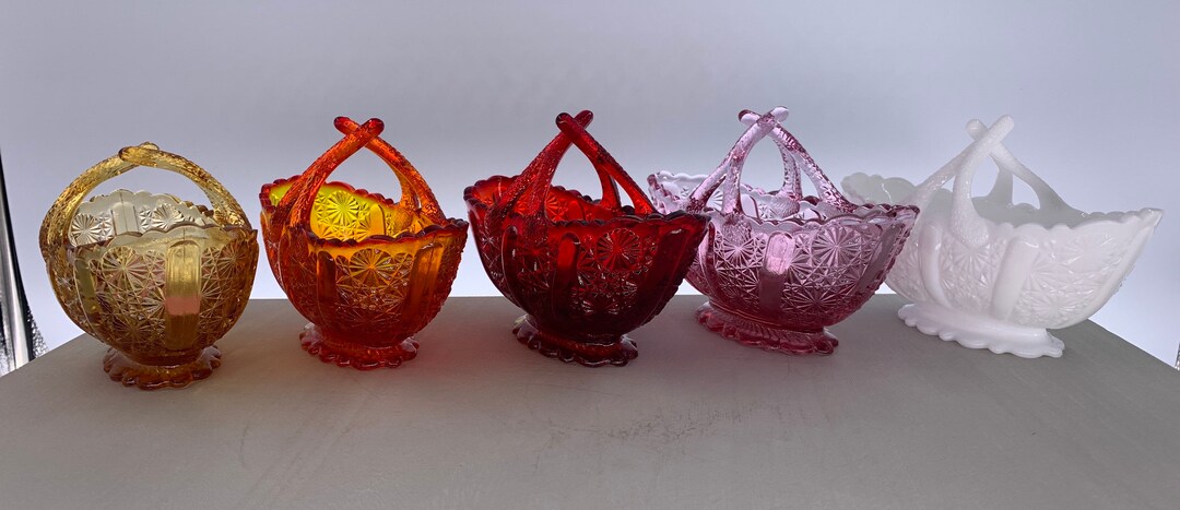 Fenton Small Daisy and Button Split Handle Basket | Choose From: Amber ...