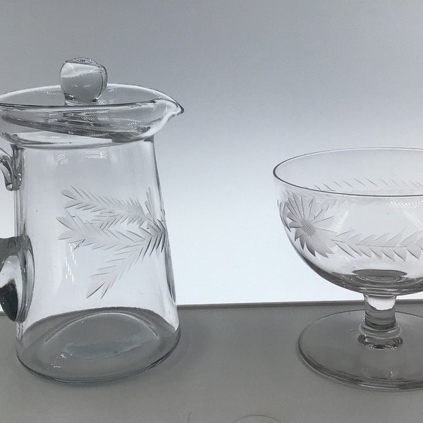 Vintage Clear Wheel Cut Fern & Flower Pattern Glassware | Choose From: Sherbet Cup Or Lidded Creamer w/Tray