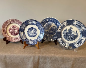 Antique Cabinet Luncheon Plate | Choose From: Lucerne Mulberry, Malta-Fa Mehlem, Paysage-SOCIETE CERAMIQUE, Or Chinese Blue-ALLERTON'S