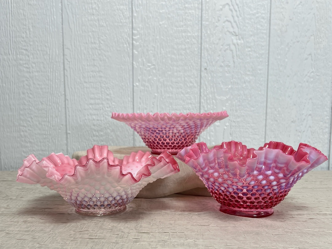 Pink Ruffle Rim Vintage Fenton Glass Bowl | Choose From: French Opalescent W/pink ...