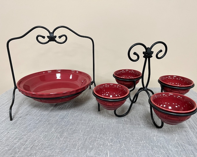 Featured listing image: Longaberger Pottery Wrought Iron w/Paprika Pottery | Choose From: Caddy w/4-Bowls Or Single Pie Plate Holder w/Pie Plate
