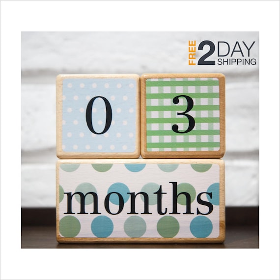 Free Shipping LovelySprouts Milestone Age BlocksSolid WoodBaby Age Phot..
