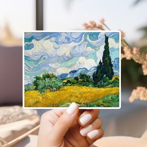 Vincent van gogh&#39;s wheat field with cypresses sticker | for water bottle, hardhat, skateboard, laptop, phone case, weatherproof, vinyl stick