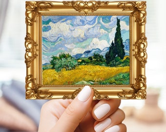 Wheat field with cypresses  vincent van gogh in frame sticker - for art lovers, water bottle, cellphone, case, laptop, weatherproof