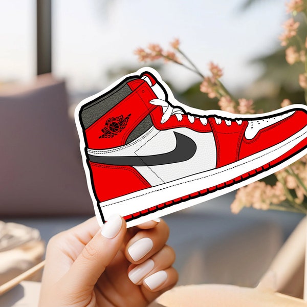 Michel jordan - jordan 1 chicago, red on white, multiple colors available, custom handmade, weatherproof and vinyl.