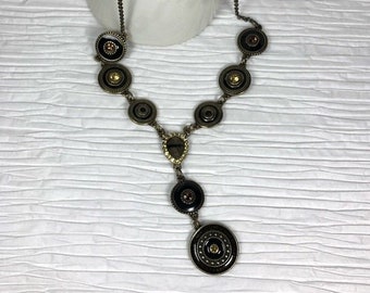 Vintage NRT/Avon Bronze Lariat Necklace Gemstones Earth tones Gift for Her Y Necklace