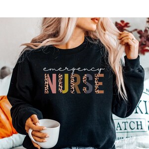 Emergency Nurse Crewneck Sweatshirt for ER Nurse, Gift for ED RN Grad Gift Nursing Shirts Tshirt Registered Emergency Nurse