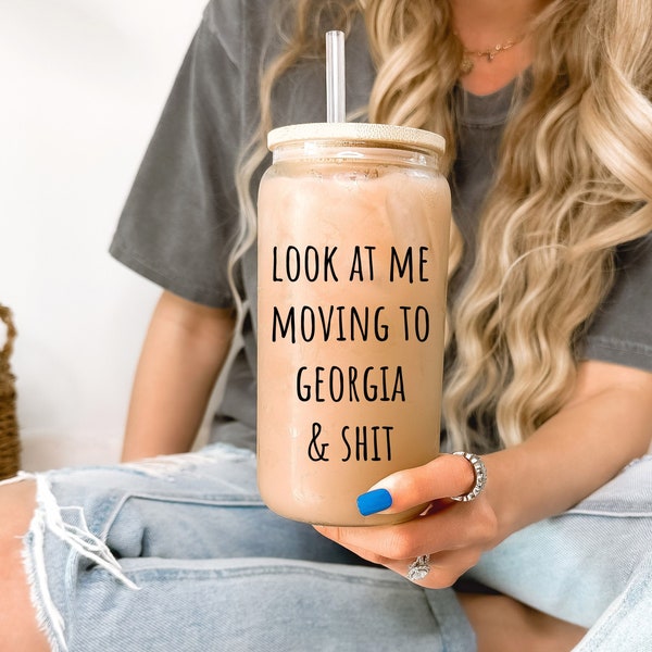 Customizable Georgia Glass Cup, Georgia Glass Tumbler, Georgia Iced Coffee Cup, Georgia Travel Mug, Funny Georgia Gift, House Warming Gift