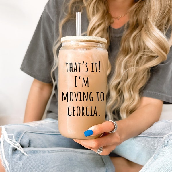 Customizable Georgia Glass Cup, Georgia Glass Tumbler, Georgia Iced Coffee Cup, Georgia Travel Mug, Funny Georgia Gift, House Warming Gift