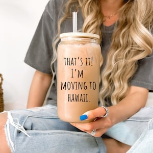 Customizable Hawaii Glass Cup, Hawaii Glass Tumbler, Hawaii Iced Coffee Cup, Hawaii Travel Mug, Funny Hawaii Gift, House Warming Gift Trendy