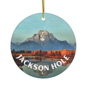 Customizable Jackson Hole Ornament, Jackson Hole Gift Souvenir, Jackson Wyoming Ornament, Wedding Gift, House Warming Gift, Ceramic, Trendy