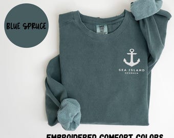 Embroidered Sea Island Georgia Comfort Colors® Sweatshirt, Sea Island GA Unisex Crewneck Sweater, Sea Island GA Shirt, Gift Souvenir Custom