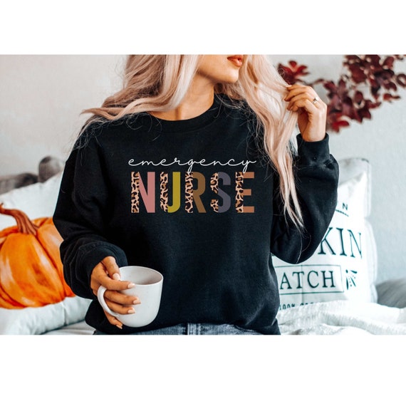 Emergency Nurse Crewneck Sweatshirt for ER Nurse, Gift for ED RN Grad Gift Nursing Shirts Tshirt Registered Emergency Nurse