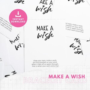 Cartão de exibição de pulseira Wish | Lembrancinha para festa "Faça um Desejo" para impressão, download instantâneo
