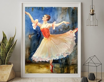 Ballet dancer painting, Ballerina watercolor painting